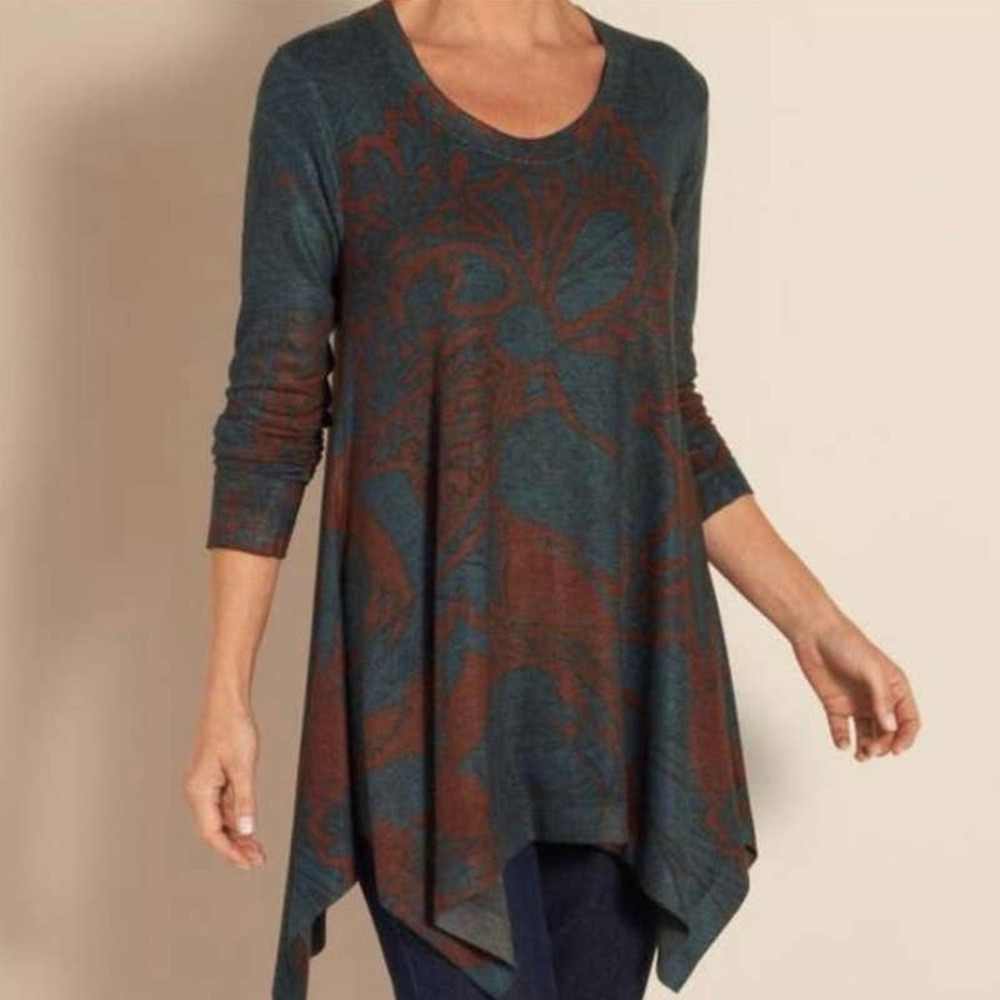 Soft Surroundings Women’s Stretch Oversized Tunic Pullover Top Floral